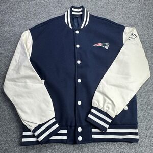 New England Patriots Varsity Jacket Mens L Navy Blue Season Ticket Member